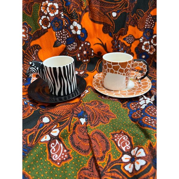 Safari Animal Zebra Giraffe 4 Piece Espresso Cups and Saucers Set - Picture 2 of 9